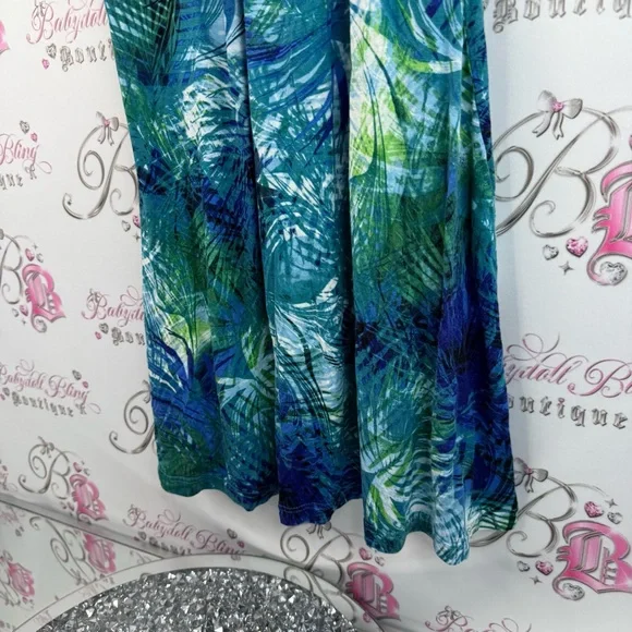 Denver Hayes dress, tropical beach, flowy Blue and Green Patterned Dress - Picture 3 of 12